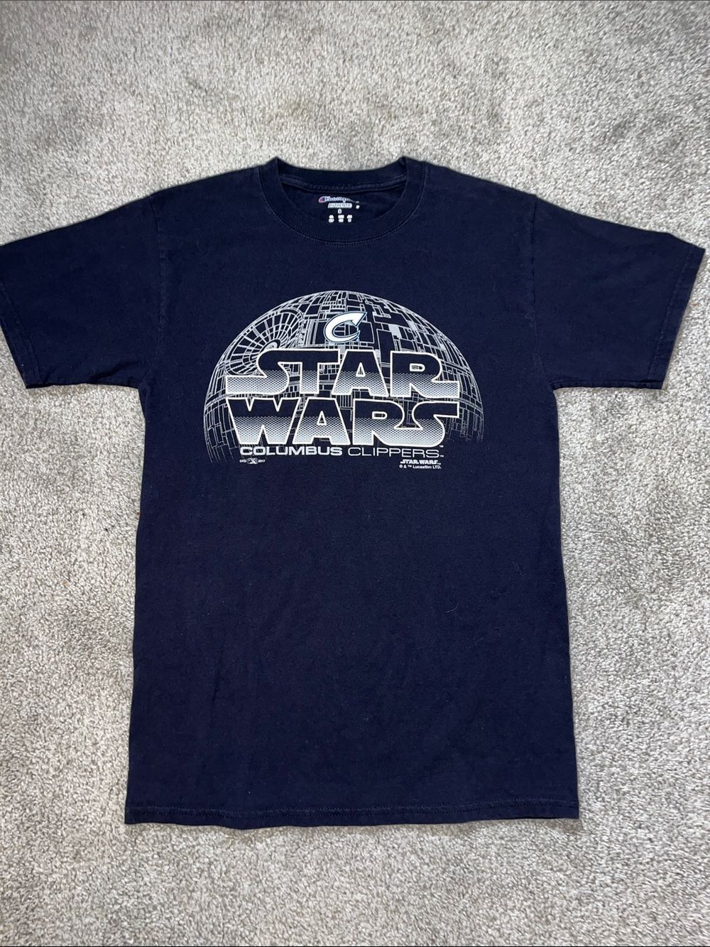 New Rare Columbus Clippers Star Wars T-Shirt R2D2 Champion Navy Blue Model S